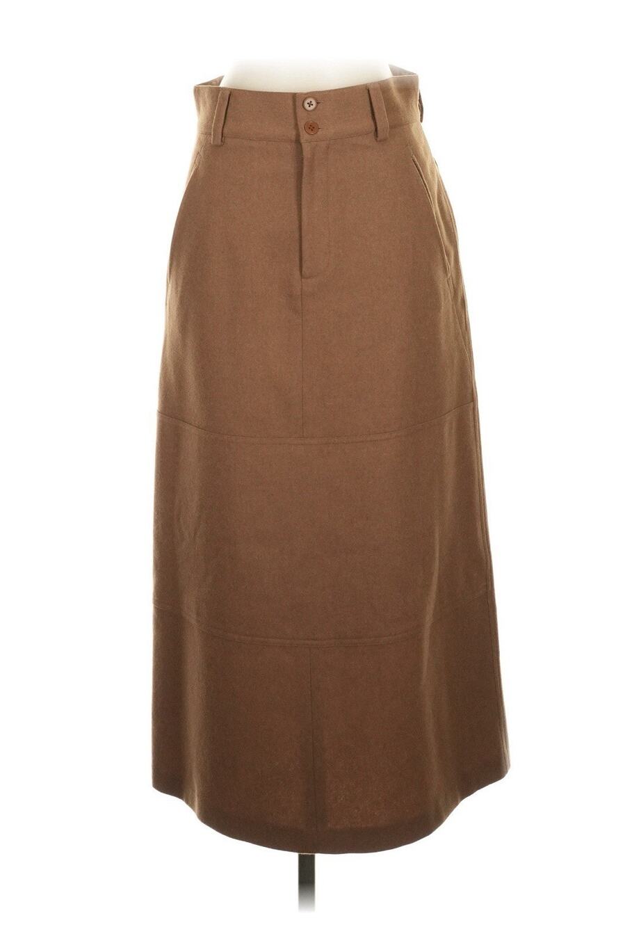 VTG Ralph Lauren Black Label Wool Tan Camel Midi Skirt 2